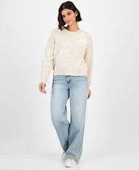 Hooked Up by Iot Juniors' Soutache Bow Crewneck Sweater