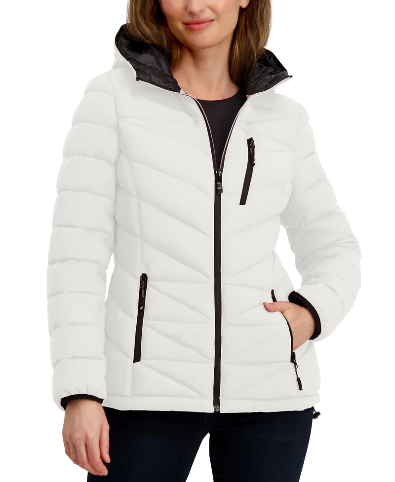 Nautica Women's Hooded Zip-Front Puffer Coat
