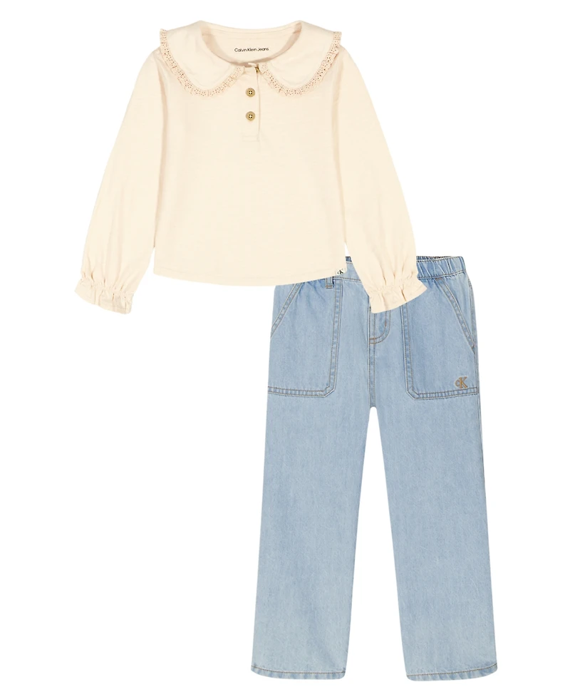 Calvin Klein Toddler and Little Girls 2-Piece Collared Top Pant Set