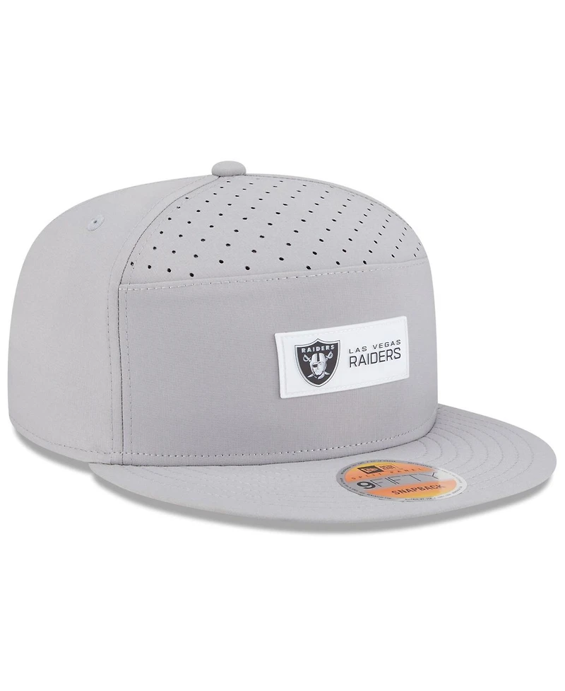 New Era Men's Gray Las Vegas Raiders 2025 Sideline Split Panel 9FIFTY Snapback Hat