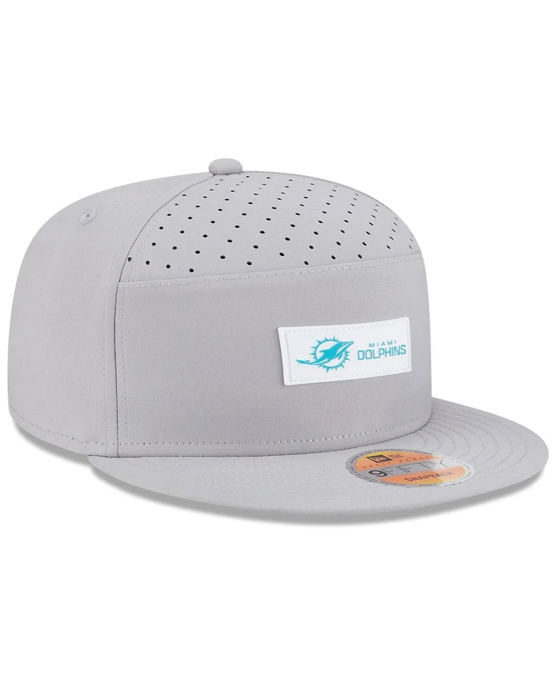 New Era Men's Gray Miami Dolphins 2025 Sideline Split Panel 9FIFTY Snapback Hat