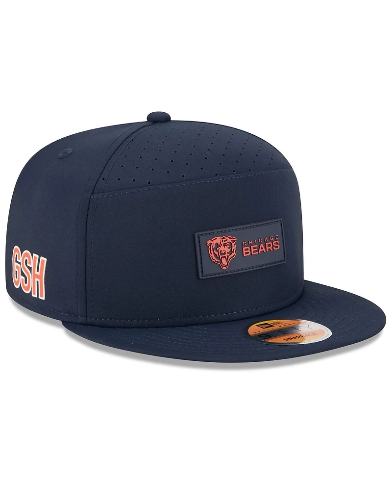 New Era Men's Navy Chicago Bears 2025 Sideline Split Panel 9FIFTY Snapback Hat