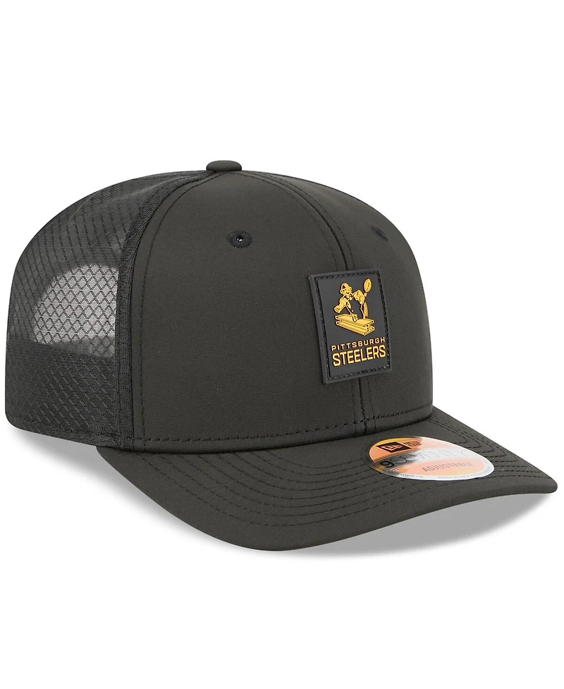 New Era Men's Black Pittsburgh Steelers 2025 Sideline Throwback 9SEVENTY Trucker Adjustable Hat