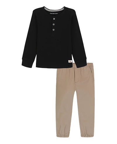 Calvin Klein Toddler and Little Boys 2-Piece Henley T-Shirt Twill Joggers Set