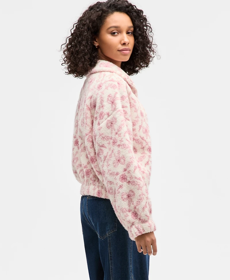 Hippie Rose Juniors' Printed Zip-Up Sherpa Jacket