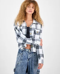 Just Polly Juniors' Plaid Chest-Pocket Shacket