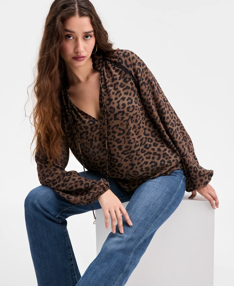 Guess Women's Josette Lace-Trim Leopard-Print Top