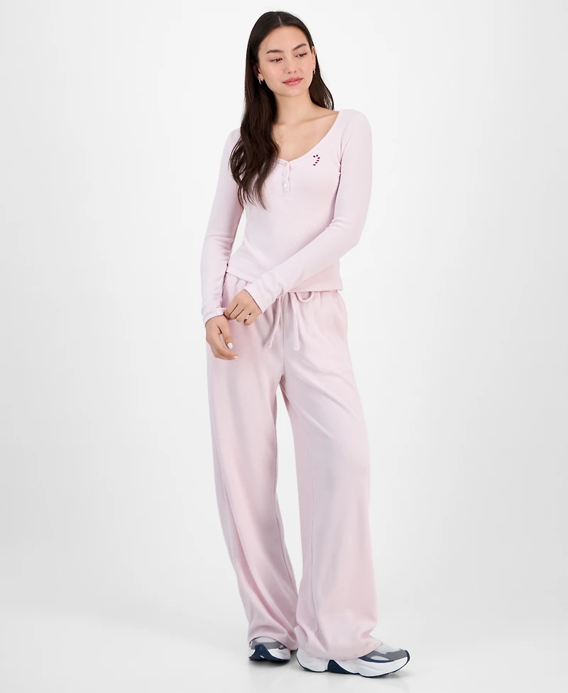 Madden Girl Juniors' Hacci-Knit Wide-Leg Sweatpants