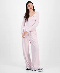 Madden Girl Juniors' Hacci-Knit Wide-Leg Sweatpants