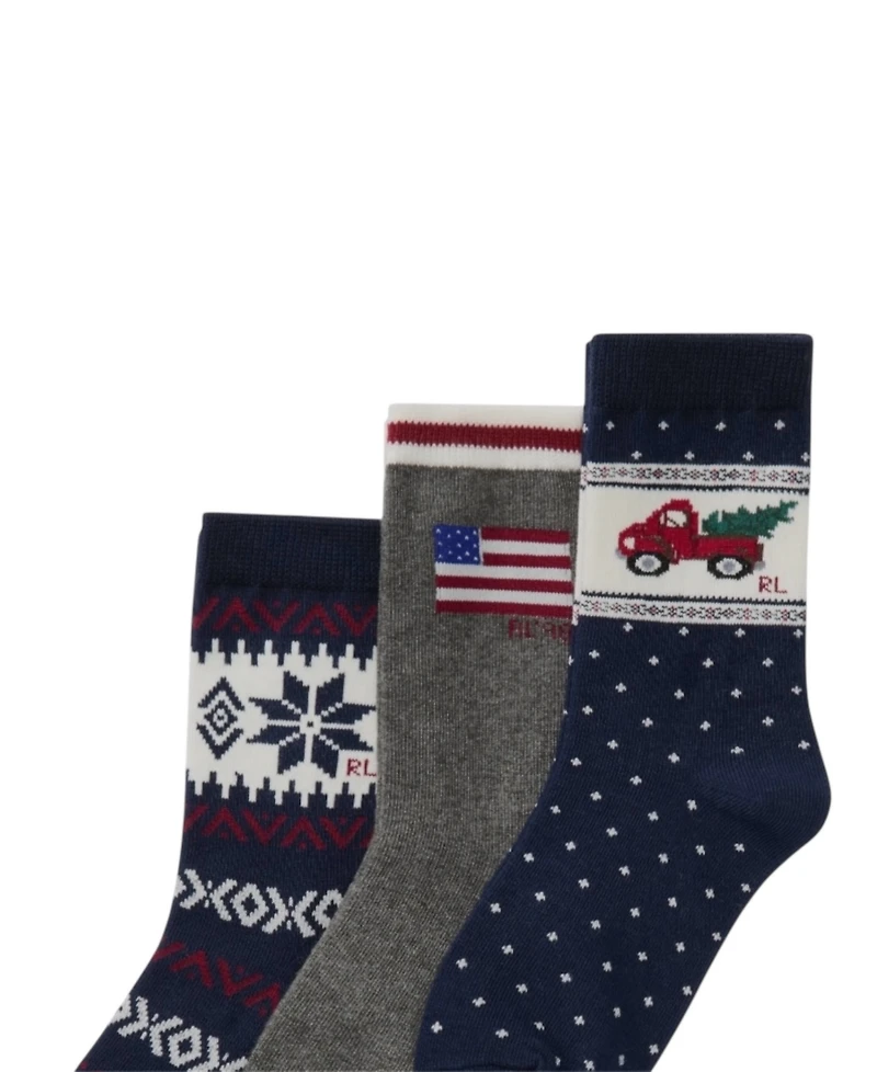 Polo Ralph Lauren Little and Big Boys 3-Piece Holiday Truck Socks Set