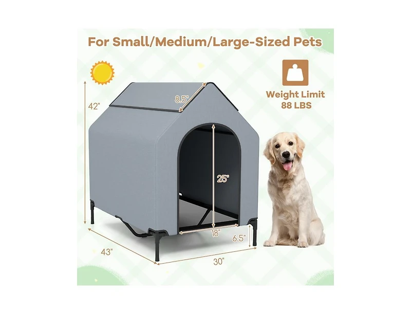 Akiudex Outdoor Elevated Pet House with Ventilated Windows