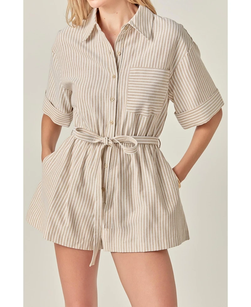 English Factory Women's Stripe Oxford Fabric Romper