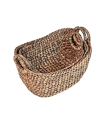 Nellie Farmhouse Classic Hand-Woven Hyacinth Storage Boat Baskets with Handles (Set of 3)