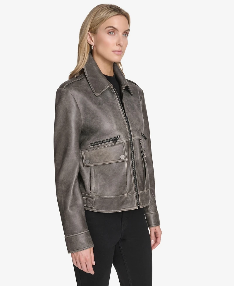Andrew Marc Women's Addis Aviator Leather Jacket