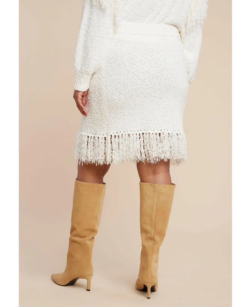 Eloquii Women's Looped Fringe Sweater Mini Skirt