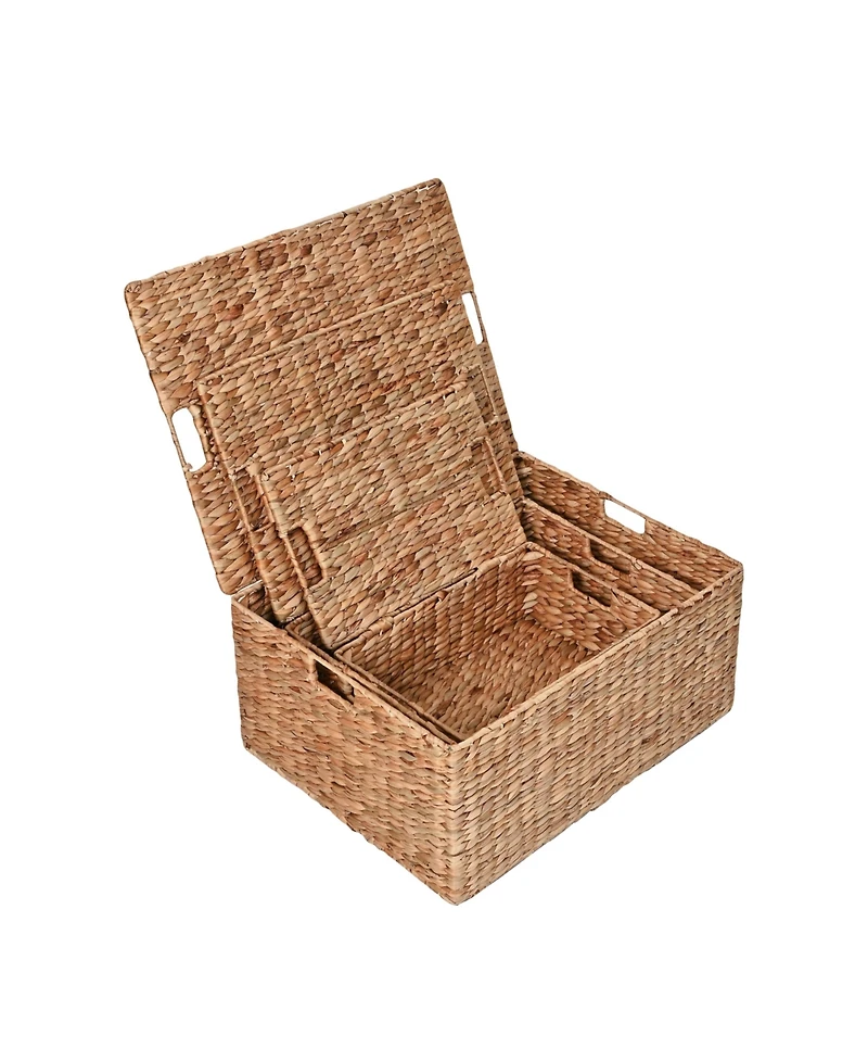 Happimess Brooks Classic Farmhouse Woven Hyacinth Rectangular Storage Baskets with Lids and Handles (Set of 3)