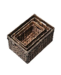 Hayden Bohemian Cottage Hand-Woven Hyacinth Rectangular Nesting Baskets with Handles (Set of 3)