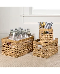 Hayden Bohemian Cottage Hand-Woven Hyacinth Rectangular Nesting Baskets with Handles (Set of 3)