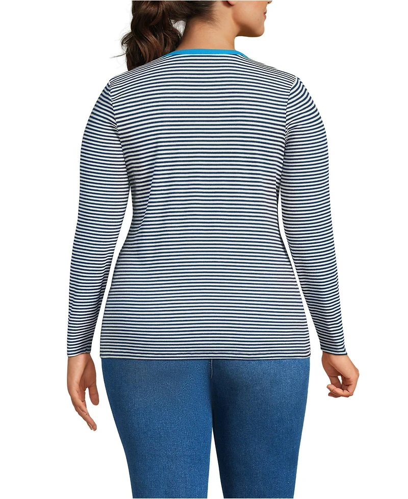 Lands' End Women's Plus Long Sleeve Micro Rib T-Shirt