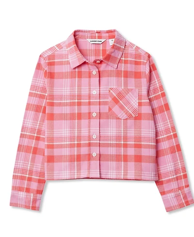 Lands' End Girls Long Sleeve Cropped Flannel Shirt