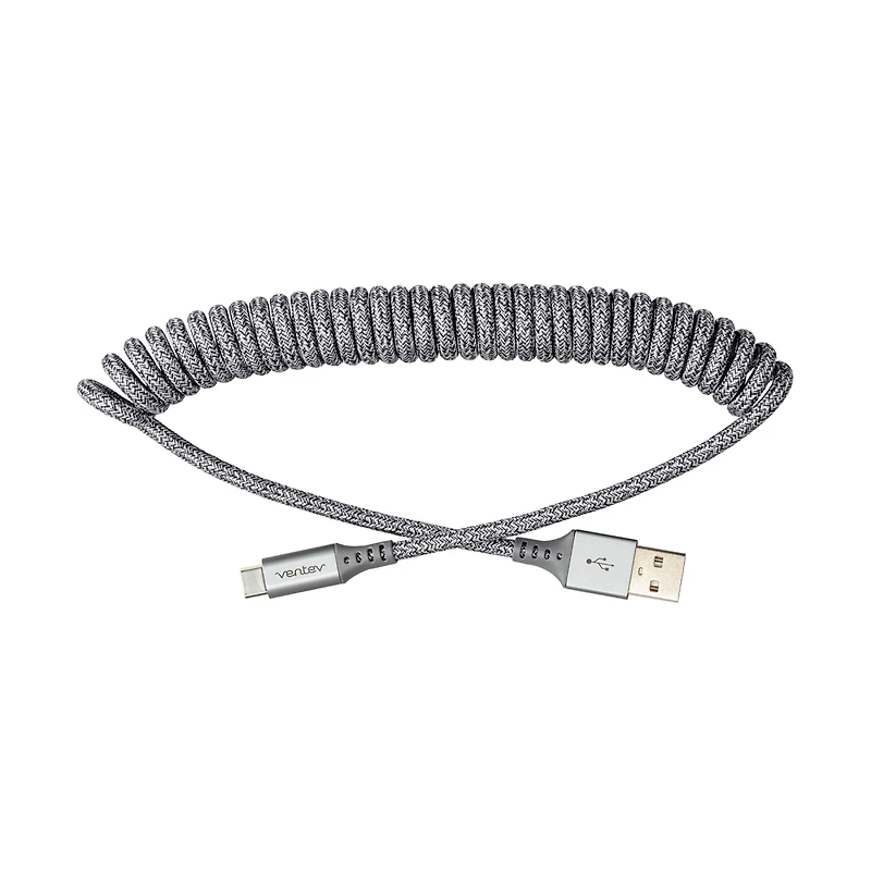 Ventev Helix Usb A to Usb C High Speed Travel 3 Foot Cable-Gray