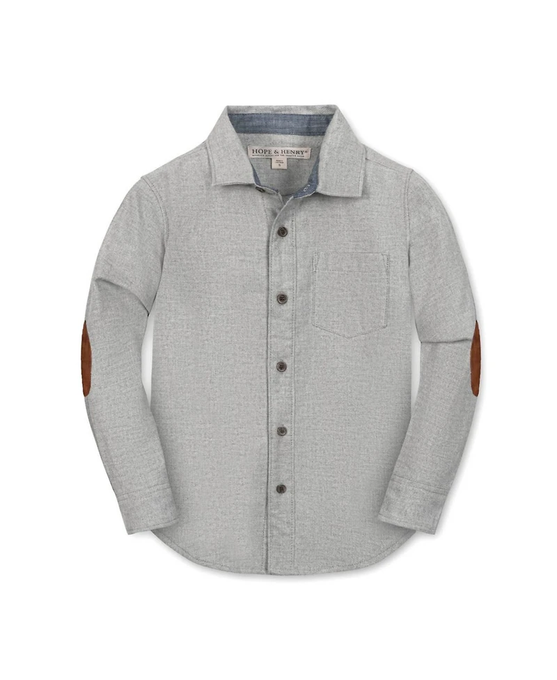 Hope & Henry Little and Big Boys' Organic Long Sleeve Flannel Button Down Shirt with Elbow Patches