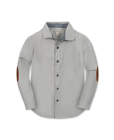 Hope & Henry Little and Big Boys' Organic Long Sleeve Flannel Button Down Shirt with Elbow Patches