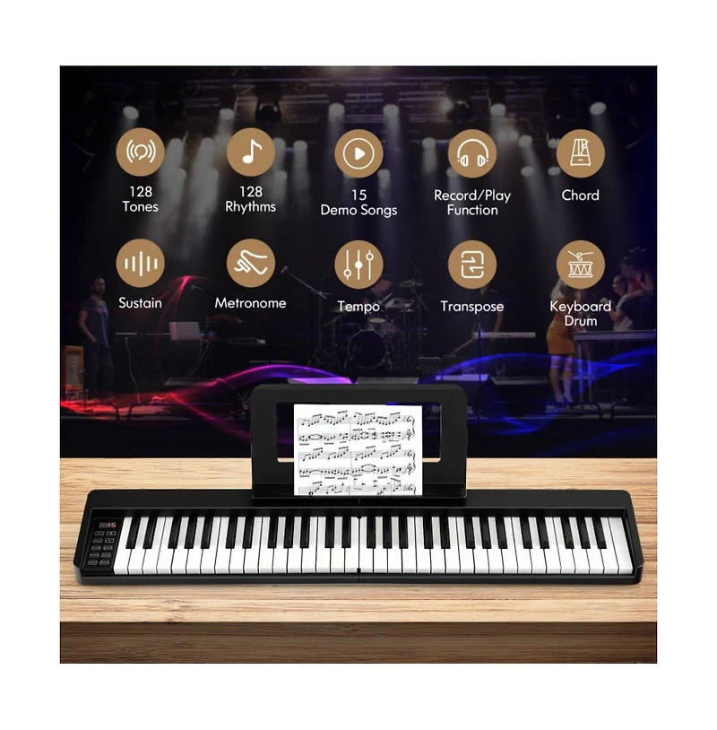 Akiudex 61-Key Foldable Digital Piano with Bag Pedal and Wireless Midi
