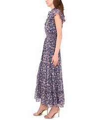 Msk Women's Short Sleeve Smocked Waist Tiered Maxi Dress