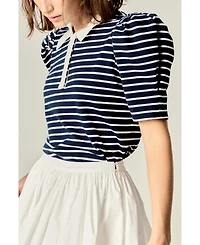 English Factory Women's Puff Sleeves Polo Jersey Top