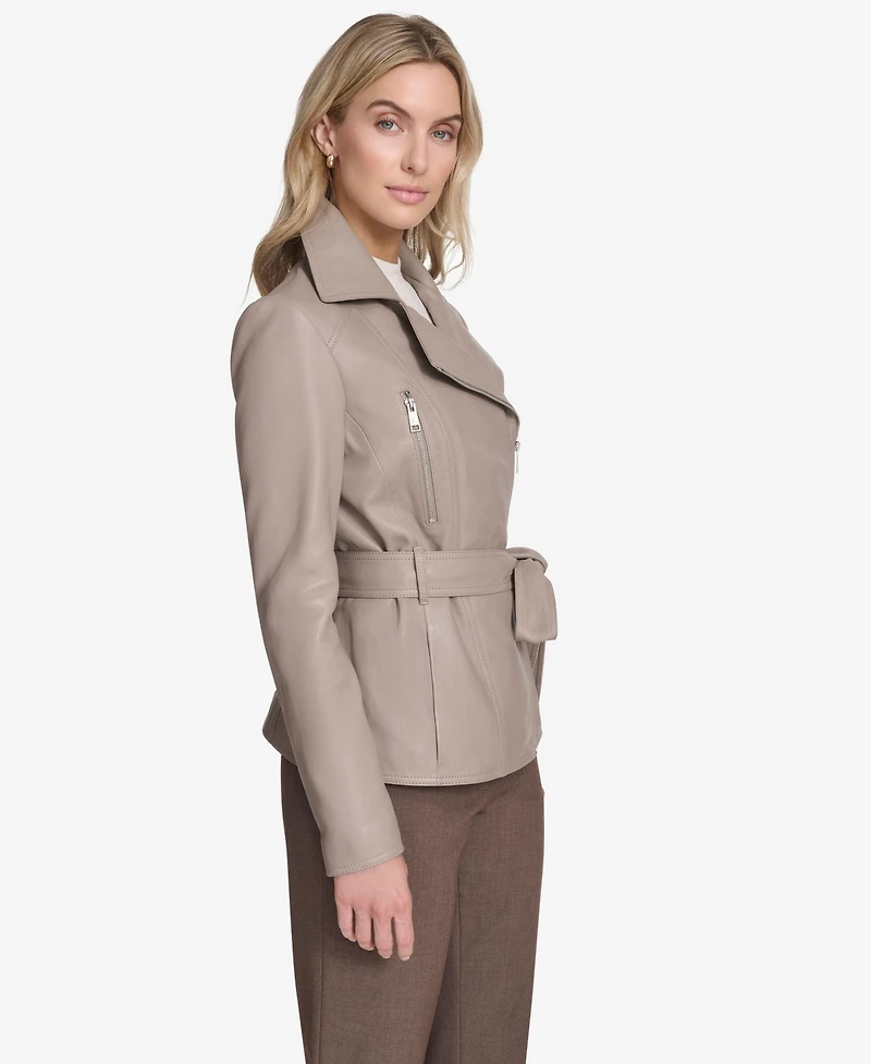 Andrew Marc Women's Violet Belted Moto Leather Jacket
