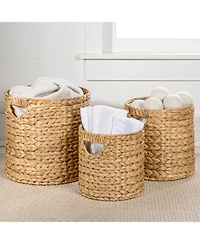 Avery Bohemian Cottage Hand-Woven Hyacinth Cylinder Nesting Baskets with Handles (Set of 3)