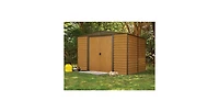 Slickblue Outdoor Steel Storage Shed with Woodgrain Finish for Garden and Yard Storage