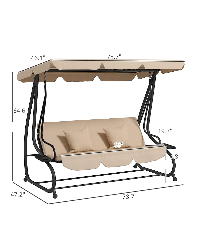 Outsunny 3-Seat Outdoor Patio Swing Chair with Adjustable Canopy,