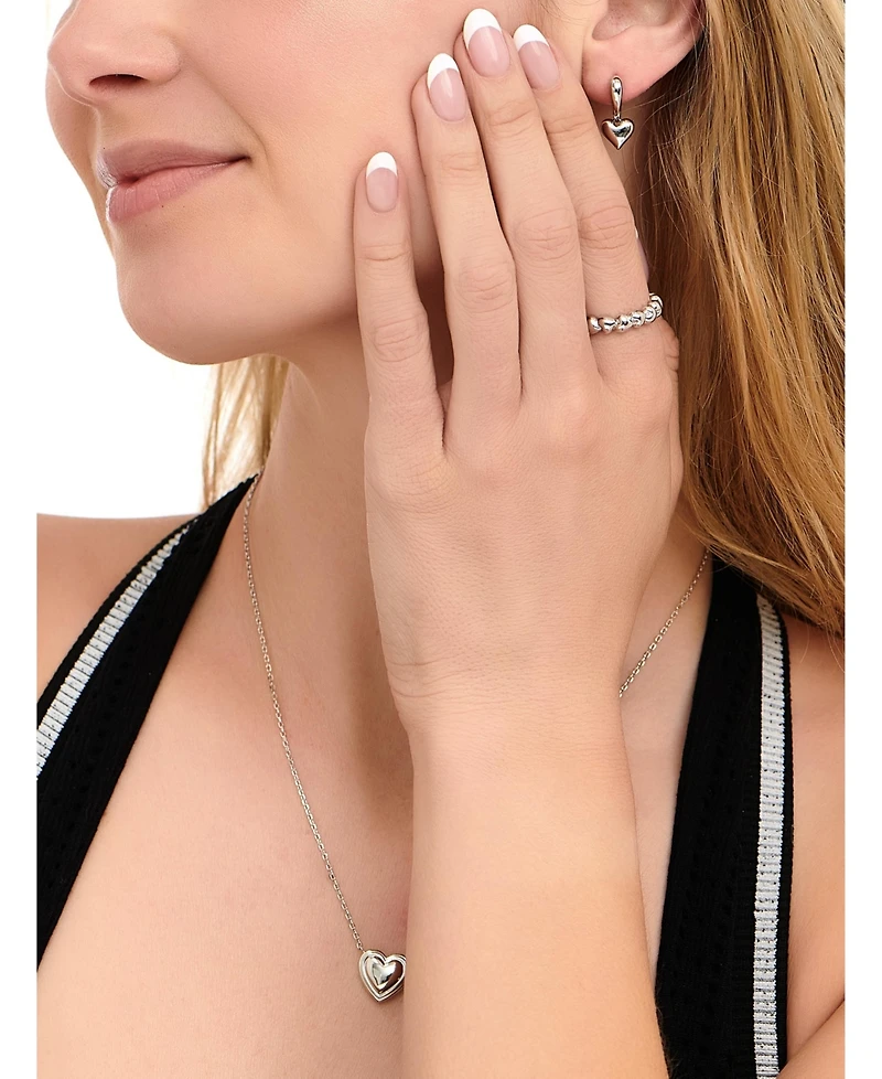 Devata Sweet Heart Huggie Hoop Earrings in Sterling Silver