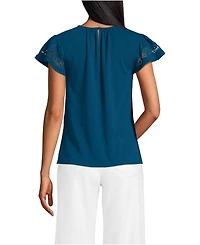 Lands' End Women's Lightweight Jersey Crew Neck Ruffle Sleeve Flowy Top