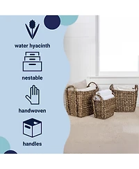 Clara Farmhouse Classic Hand-Woven Hyacinth Rectangle Storage Floor Baskets with Handles (Set of 3)