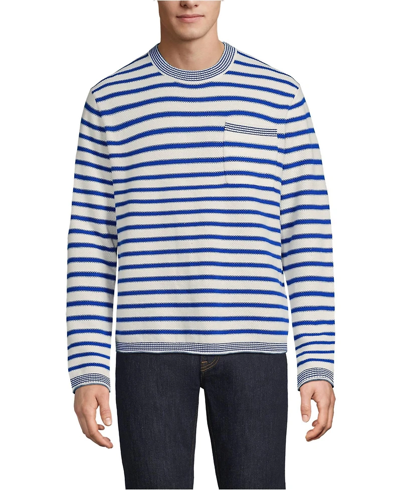 Lands' End Men's Long Sleeve Textured Cotton Crewneck Sweater