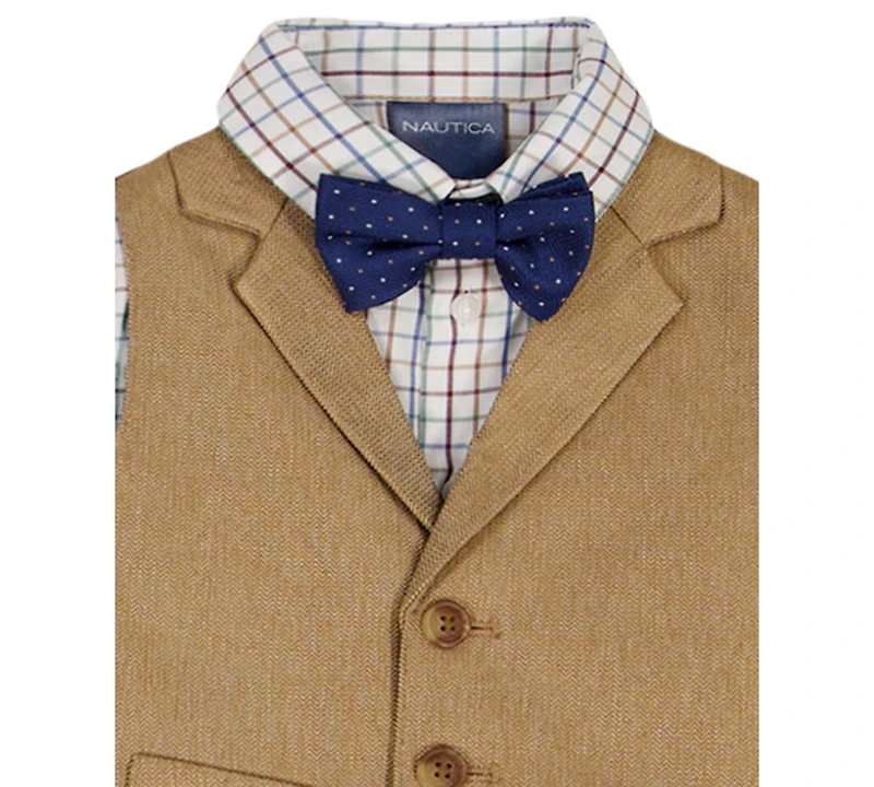 Nautica Baby Boys 4-Piece Heather Herringbone Shirt, Tie, Pant and Vest Set