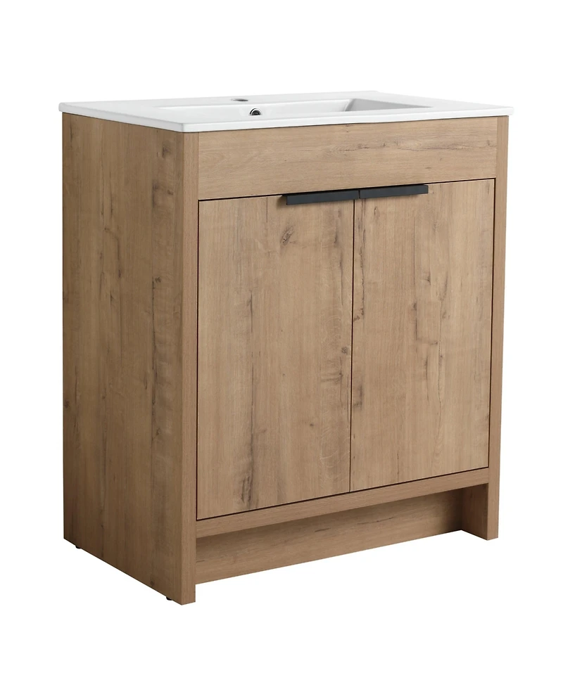 Casainc 30 Inch Freestanding Vanity with White Ceramic Sink and Soft-Close Cabinet Doors