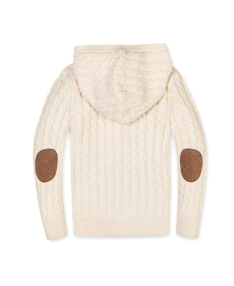 Hope & Henry Boys Organic Long Sleeve Full Zip Hooded Sweater with Elbow Patches
