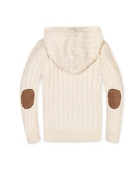 Hope & Henry Boys Organic Long Sleeve Full Zip Hooded Sweater with Elbow Patches
