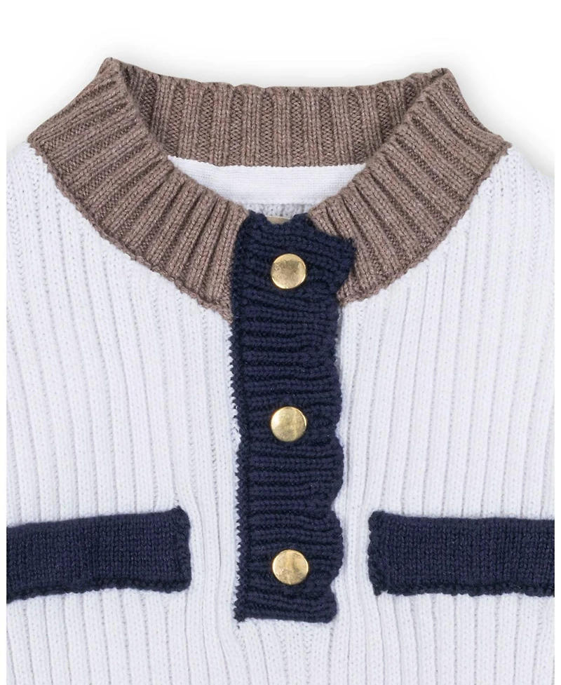 Hope & Henry Little and Big Girls' Organic Mock Neck Henley Sweater Dress
