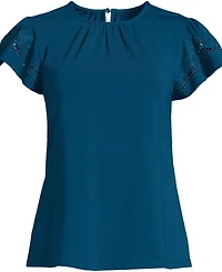 Lands' End Women's Plus Lightweight Jersey Crew Neck Ruffle Sleeve Flowy Top