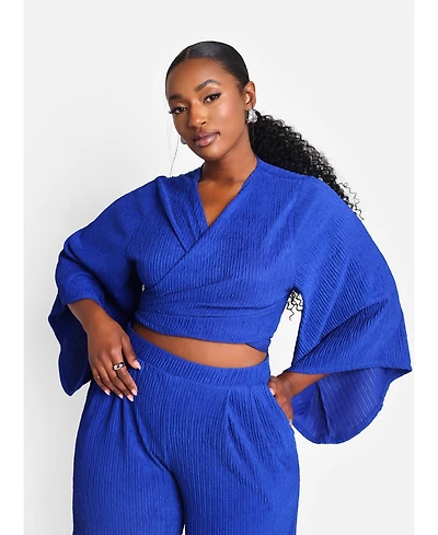 Rebdolls Women's Textured Flare Sleeve Wrap Top