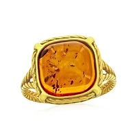 Caribbean Treasures Sterling Silver, Square Amber Ring