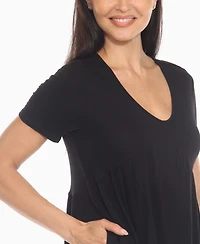 White Mark Women's Short Sleeve Shirred Front Knit Tunic Top