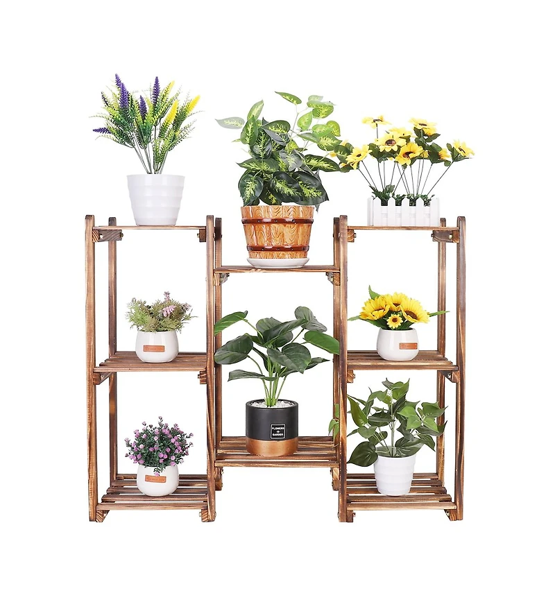 Unho Multi-Tier Wood Plant Stand Rack 10 Pot Flower Display Shelf
