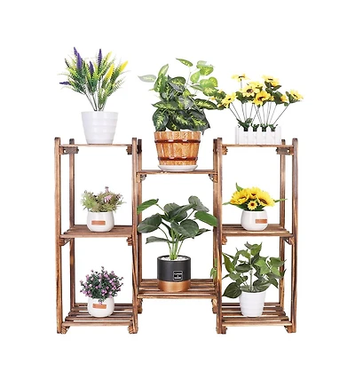 Unho Multi-Tier Wood Plant Stand Rack 10 Pot Flower Display Shelf
