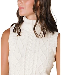 Hope & Henry Women's Organic Sleeveless Cable Knit Turtleneck Sweater